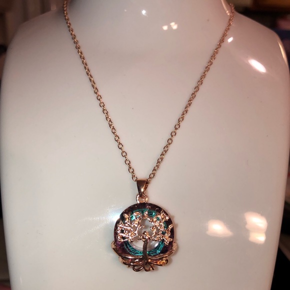 NEW! Tree 🌳 of Life Rose Gold & Sparkling Aurora Necklace Goddess Mother Earth - Picture 3 of 6